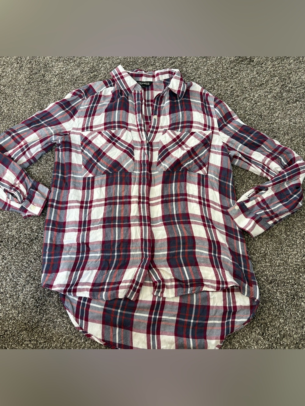 Express Women’s Plaid Button-Down Shirt - White, Purple & Blue